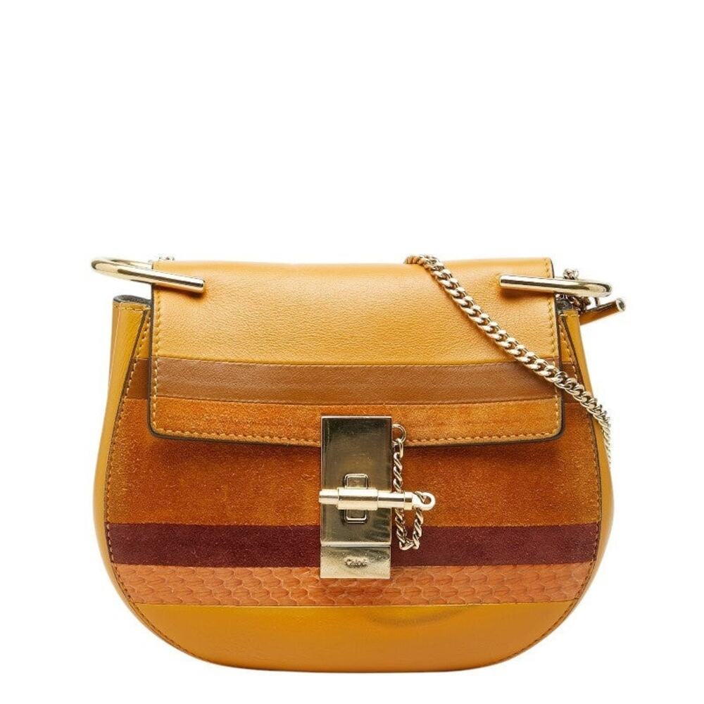 Chloe Drew Patchwork Suede Python Shoulder Bag Orange